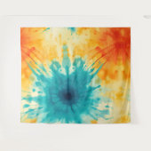 Boho Chique Geel en Blauwgroen Tie Dye Design Wandkleed (Voorkant (horizontaal))