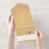 Boho chique gele goudsbloem QR code mail in bruilo All In One Uitnodiging (Afscheurbaar)