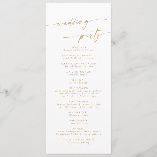 Boho Chique Goud en Witte Thee Lengte Bruiloft Programma (Achterkant)