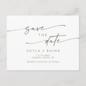 Boho Chique Groen en Wit Bruiloft Save the Date Uitnodiging Briefkaart (Voorkant)