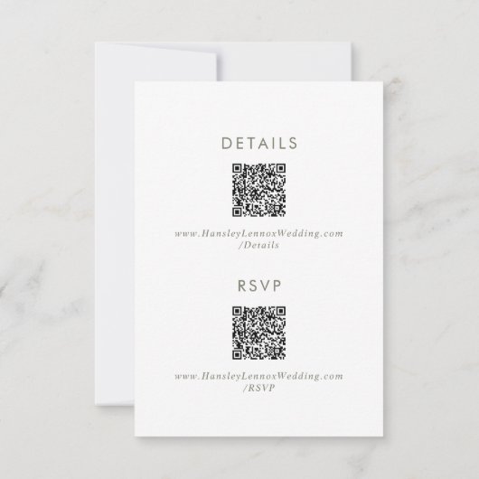 Boho Chique Groen en Wit QR Code Details RSVP Kaartje (Achterkant)