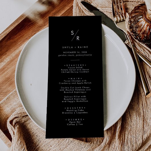 Boho Chique KLEUR BEWERKBAAR Monogram Bruiloft Menu