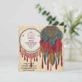 Boho chique kwastjes, veren en knopen bruiloft kaart (Staand voorkant)