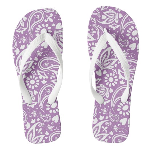 Boho chique lavendel wit paisley bloemmotief teenslippers (Voetbed)