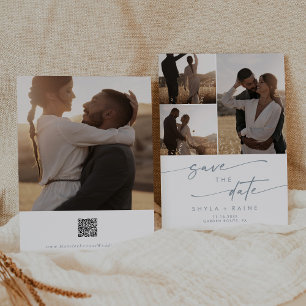 Boho chique leisteen blauw Multi Foto QR Code Save The Date