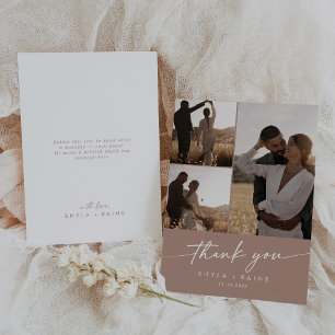 Boho Chique Neutrale Taupe Bruiloft Fotocollage Bedankkaart