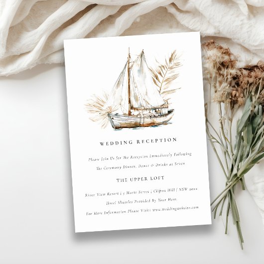 Boho Chique Palm Zeilboot Zeegezicht Bruiloft Rece Informatiekaartje