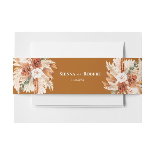 Boho chique pampas gras bloemenbruiloft uitnodigingen wikkel (Voorkant Voorbeeld)