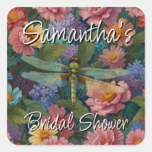  boho chique pastel bloementuin libel vierkante sticker