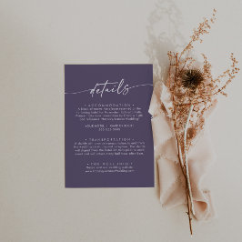 Boho chique pruim Paarse bruiloft details Informatiekaartje