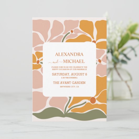 Boho chique retro bloemenbruiloft kaart (Staand voorkant)