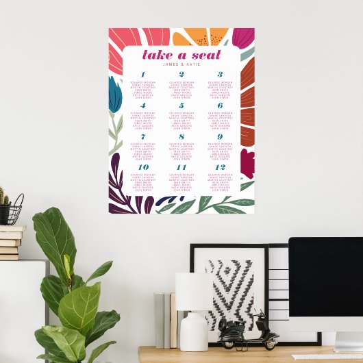 Boho chique retro bloemenbruiloft tafel zitplaatse poster (Thuiskantoor)