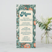 Boho chique retro kleurrijke bloemenbruiloft menu (Staand voorkant)