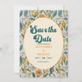 Boho chique retro kleurrijke bloemenbruiloft save the date (Voorkant)