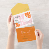 Boho chique retro kleurrijke bloemenbruiloft uitno all in one uitnodiging (Afscheurbaar)