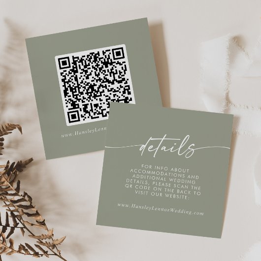 Boho Chique Sage Groene Bruiloft QR Code Details Informatiekaartje