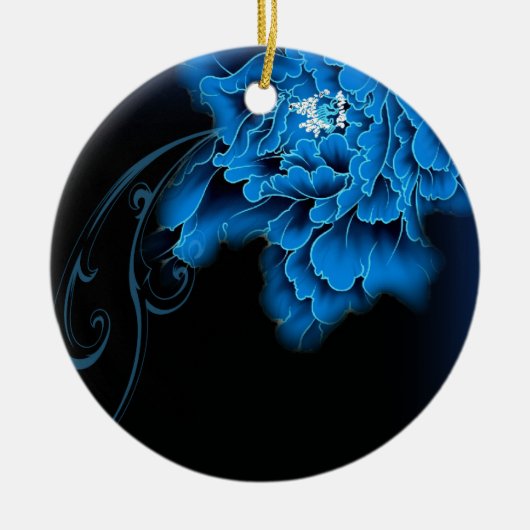 Boho chique waterverf bloemenblauwe pioen keramisch ornament (Voorkant)