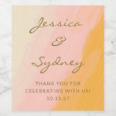 Boho chique Waterverf roze geel bruiloft dank u Wijn Etiket (Enkel label)