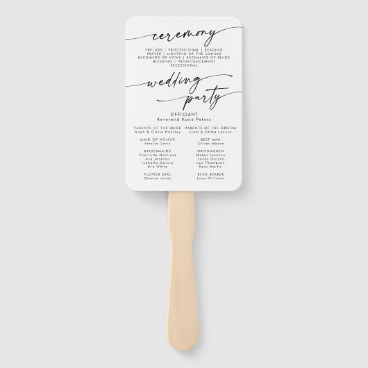Boho Chique Zwart-Wit Huwelijksprogramma Handwaaier (Achterkant)