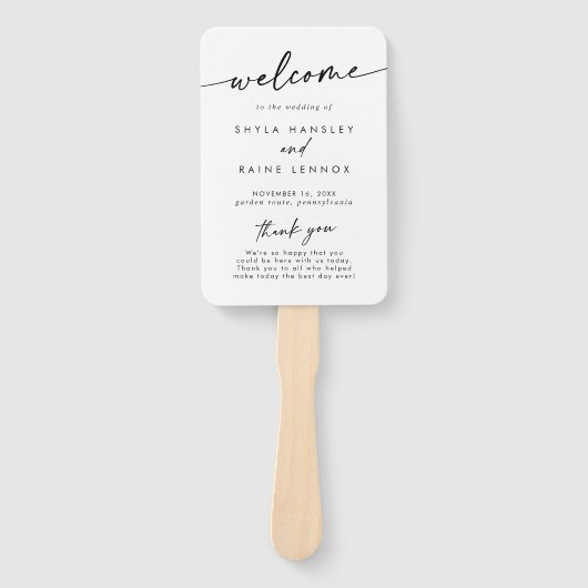 Boho Chique Zwart-Wit Huwelijksprogramma Handwaaier (Voorkant)