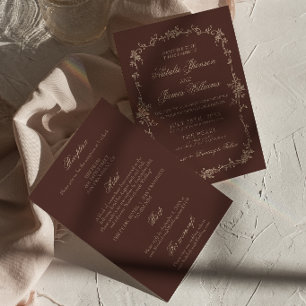Boho Chocolade Bruine Bloemige All In One Trouw Kaart
