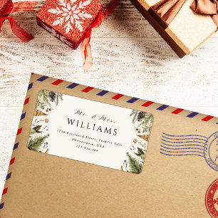 Boho Christmas Botanical Greenery Mr. en Mrs. Name Etiket