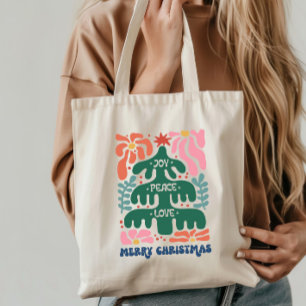 Boho Christmas Joy Peace Love Tote Bag