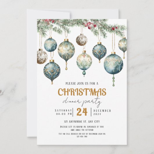 Boho Christmas ornament party Invitation (Devant)