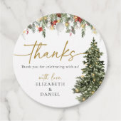 Boho Christmas Pine Tree Lights Wedding Dank u Bedankjes Labels (Voorkant)