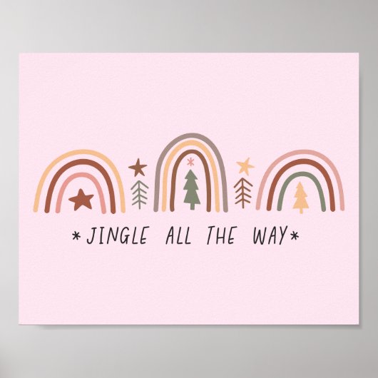 Boho Christmas Rainbow Muted tones Jingle Pink Poster (Voorkant)
