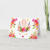 Boho Christmas Red Nose Rendier Floral Waterverf Feestdagen Kaart (Voorkant)