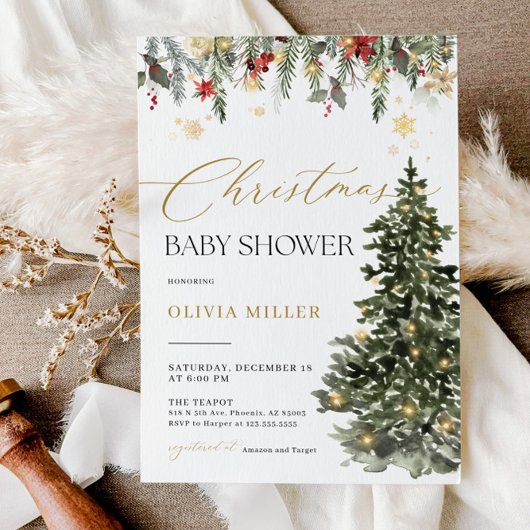 Boho Christmas Tree Lights Baby shower Invitation