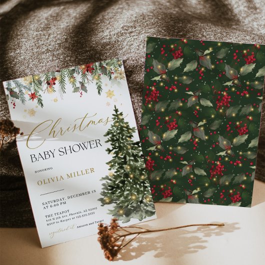Boho Christmas Tree Lights Baby shower Invitation