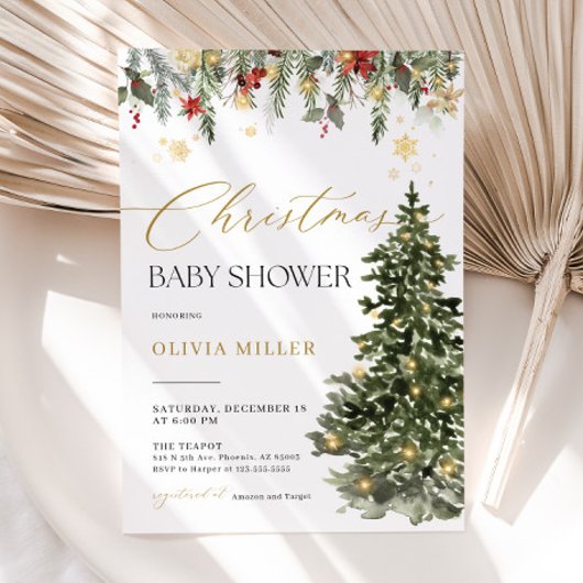 Boho Christmas Tree Lights Baby shower Invitation