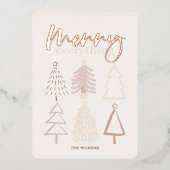 Boho Christmas Trees Rose Gold Foil Carte de vacan (Recto)