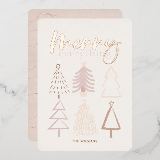 Boho Christmas Trees Rose Gold Foil Carte de vacan (Recto/Verso)