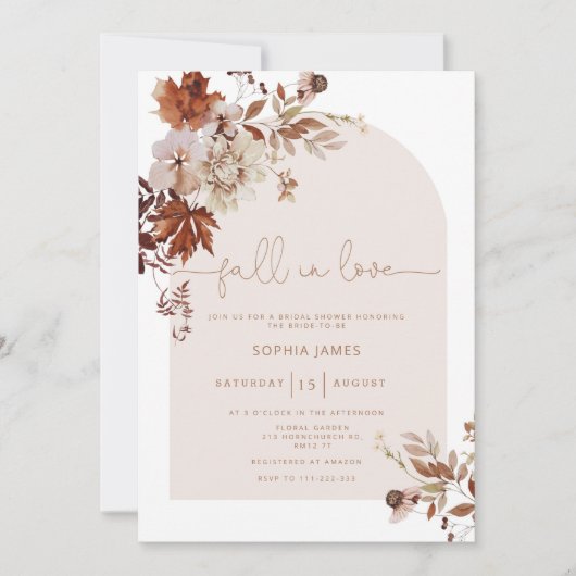 Boho Chute en amour nuptiale invitation de douche (Devant)