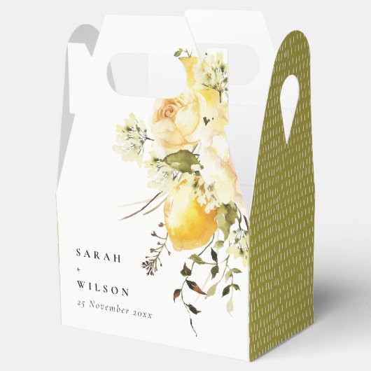 Boho citroen geel Waterverf bloemenbruiloft Bedankdoosjes (Geopend)