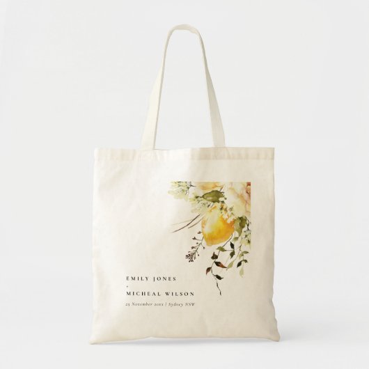 Boho citroen geel Waterverf bloemenbruiloft Tote Bag (Voorkant)