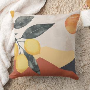 Boho citroentak met zon minimalistische abstracte  kussen