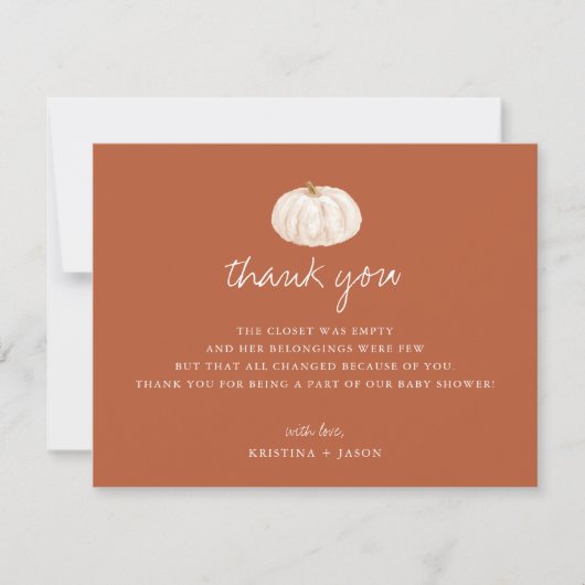 Boho Citrouille Automne Baby shower Merci Cartes (Devant)