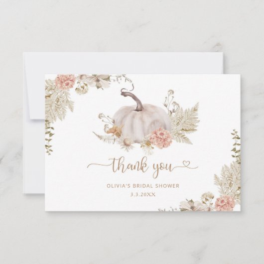 Boho citrouille d'automne carte de remerciements d (Devant)