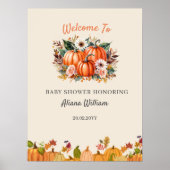 Boho Citrouille Floral Automne Baby shower Affiche (Devant)