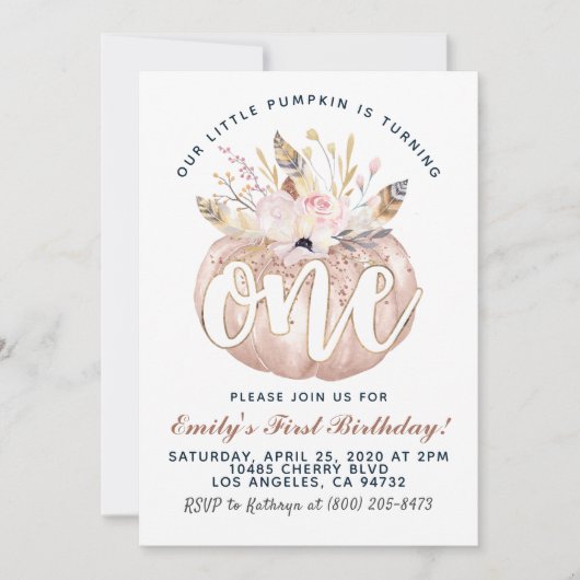 Boho Citrouille Invitation d'anniversaire (Devant)