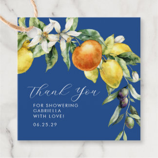 Boho Citrus Blauwe Bruiloft Dank Je Bedankjes Labels