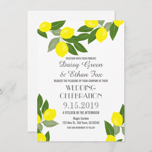 Boho Citrus Lemon Wedding Invitations (Devant / Derrière)