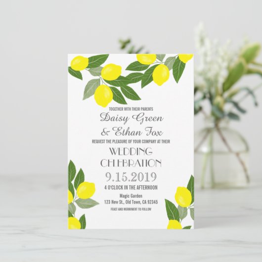 Boho Citrus Lemon Wedding Invitations (Debout devant)