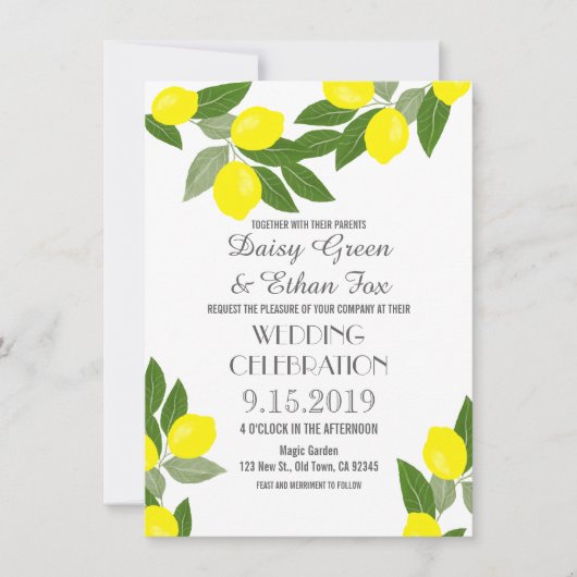 Boho Citrus Lemon Wedding Invitations (Devant)