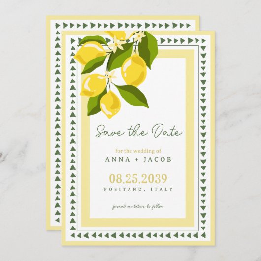Boho Citrus Yellow Lemon Italian Wedding Save The Date (Voorkant / Achterkant)