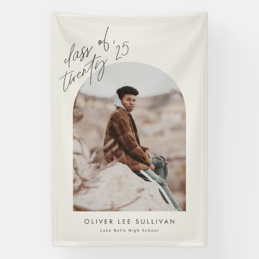 Boho Class of 2025 Arch Photo Afstuderen Spandoek (Verticaal)
